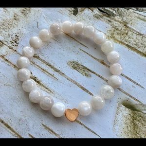 Iridescent White Rainbow Moonstone Rose Gold Crystal Bead Bracelet